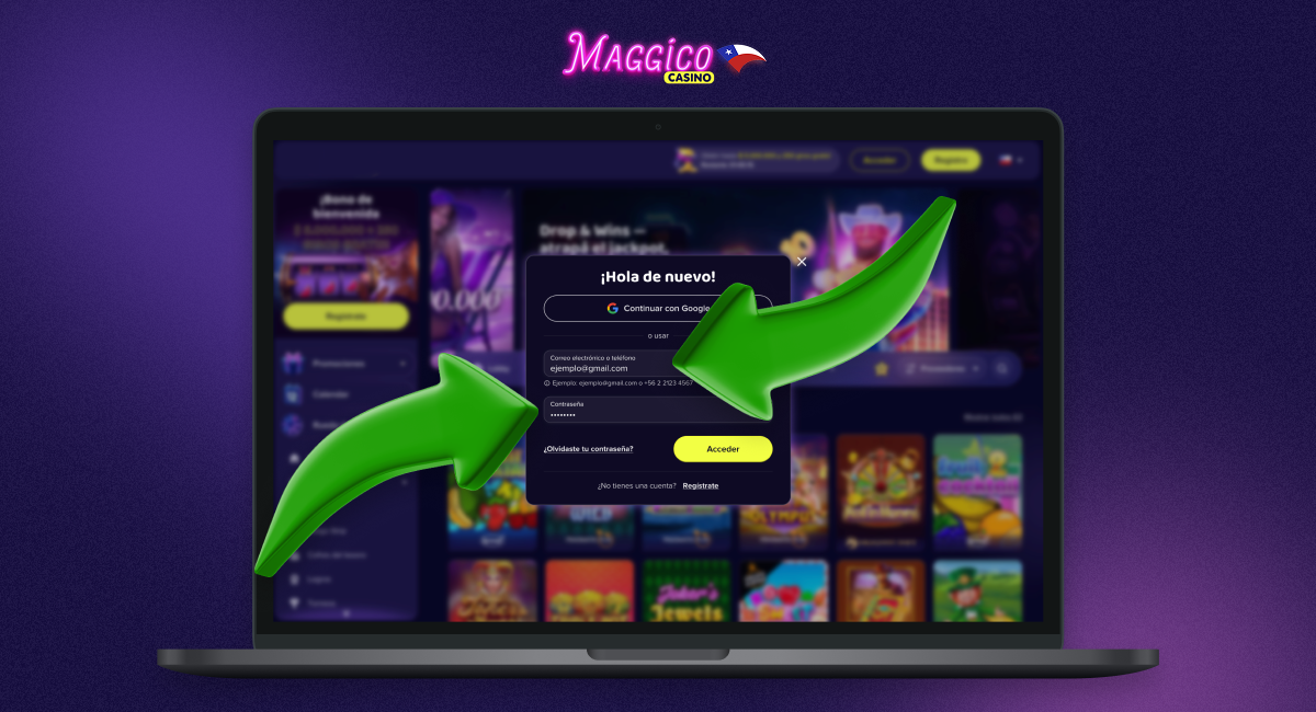 Ingresa tu nombre de usuario y contraseña de tu cuenta de Maggico Casino