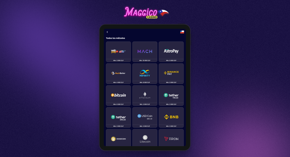 Formas de pago disponibles en Maggico Casino