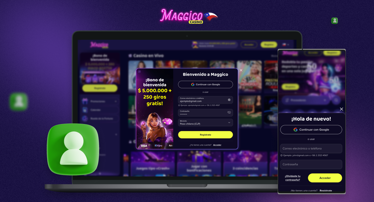 Registro e inicio de sesión en la cuenta de Maggico Casino en Chile